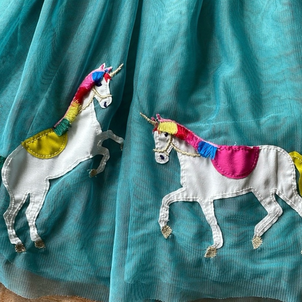 Mini Boden Teal Velvet Unicorn Party Dress Size 6-7Y - Picture 3 of 8